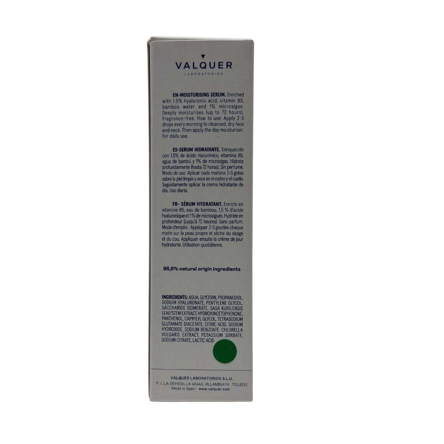 Sérum Facial Hidratante Valquer - Ácido Hialurónico y Vitamina E 30ml Antiedad