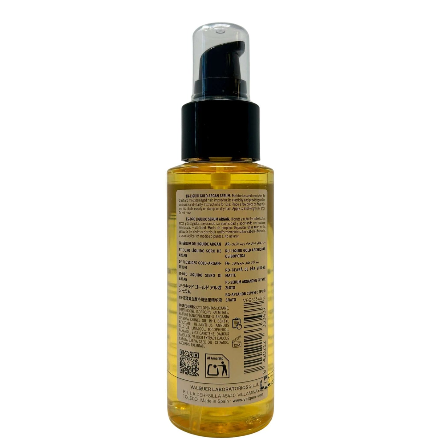Sérum Capilar Aceite de Argán y Oro Líquido Valquer 100ml - Tratamiento Reparador Profesional Cabello Dañado