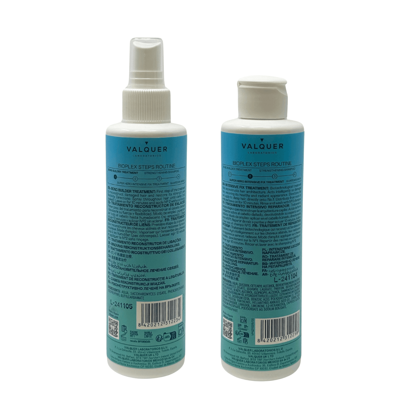 Pack Bioplex Valquer Nº1 y Nº2 - Tratamiento Reconstructor Capilar Profesional 400ml - Repara Cabello Dañado