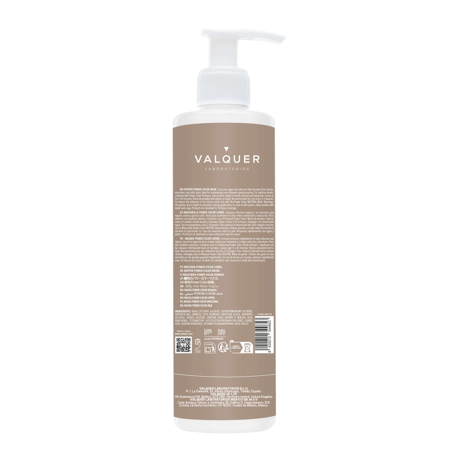 Mascarilla Color Cobre Power Color Valquer 275ml - Tinte Sin Amoniaco Profesional Tono Cobrizo
