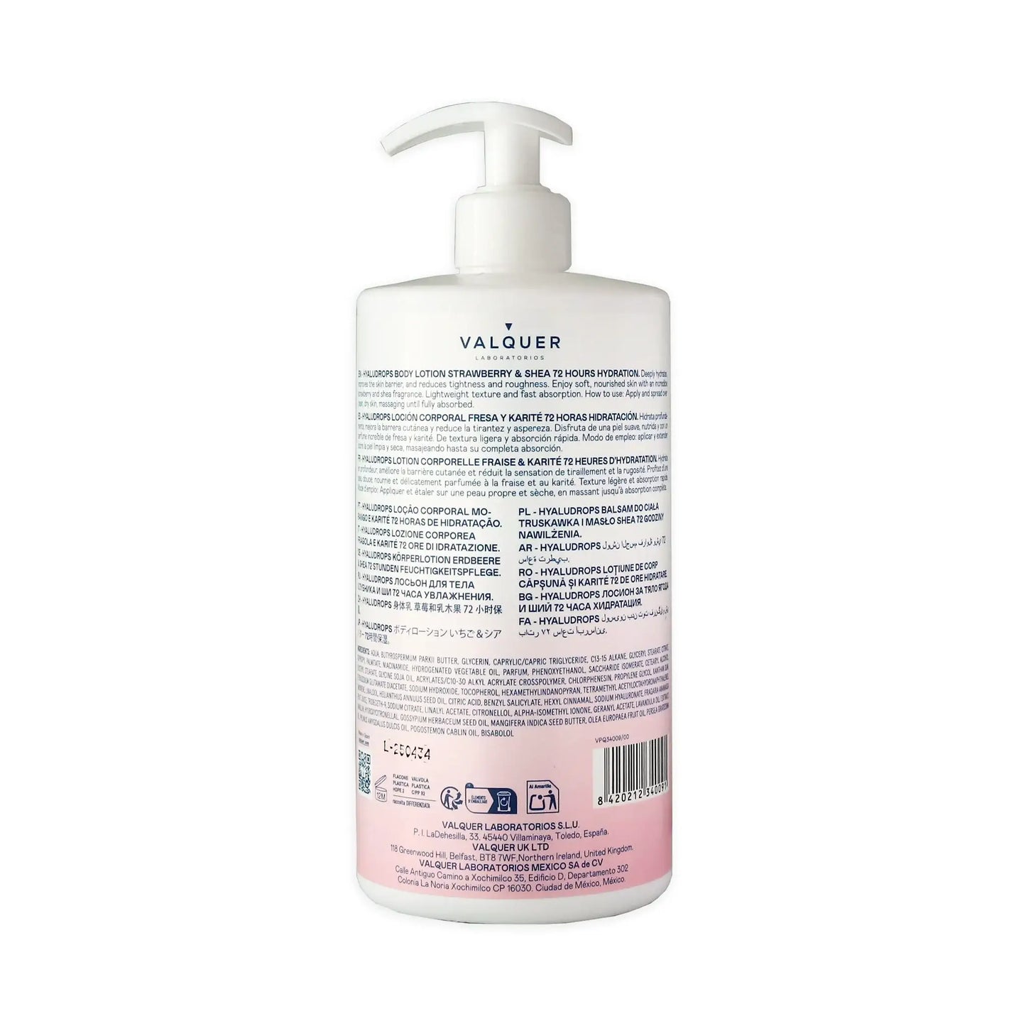 Hyaludrops Loción Corporal Fresa y Karité – Hidratación 72H - 700 ml