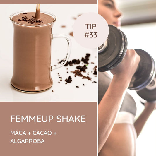 FemmeUp Shake con maca, cacao y algarroba - batido fitness para mujeres