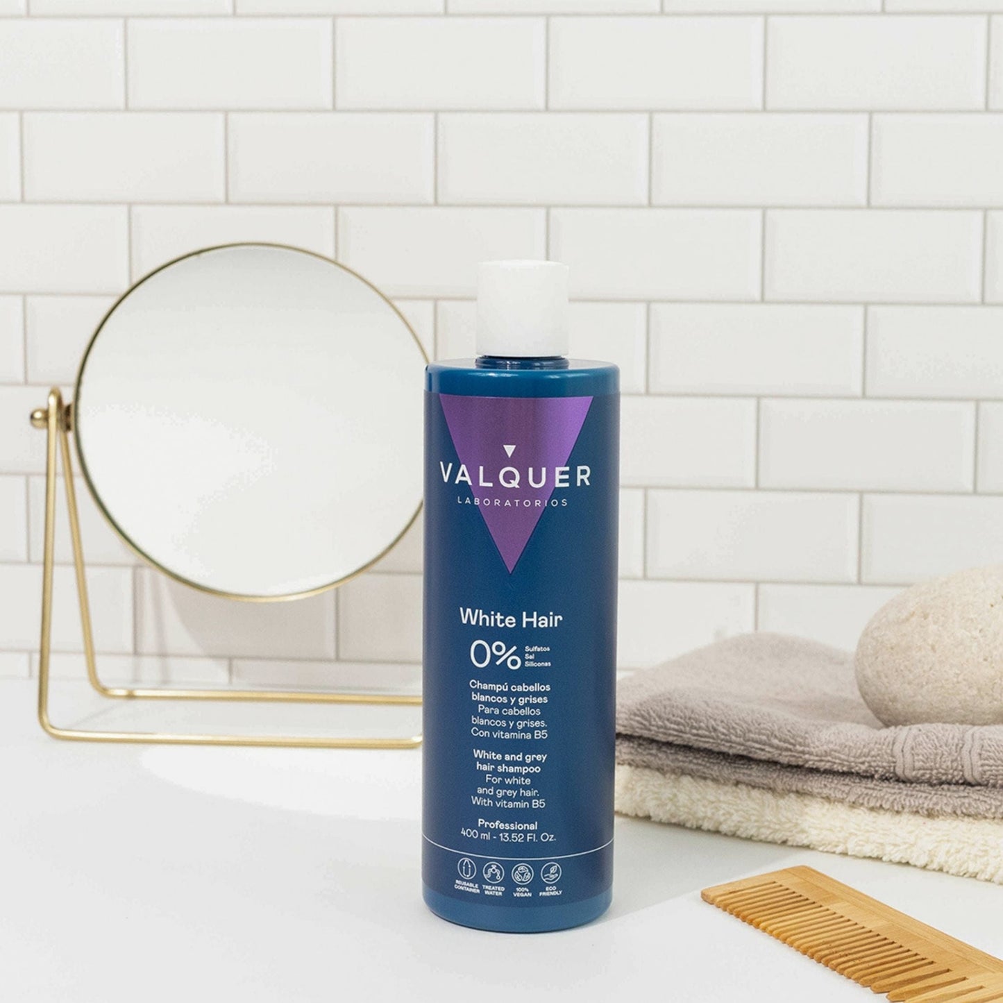 Champú Cabello Blanco y Gris 400ml - 0% Sin Sulfatos | Valquer® Canas