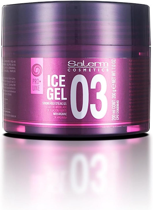 SALERM - Gel Fijador para el Pelo - Ice Gel 03-200 ml - Fijación Fuerte - Gel Efecto Mojado - Fijación e Hidratación del Cabello - con Arginina - Fortalece la Fibra Capilar