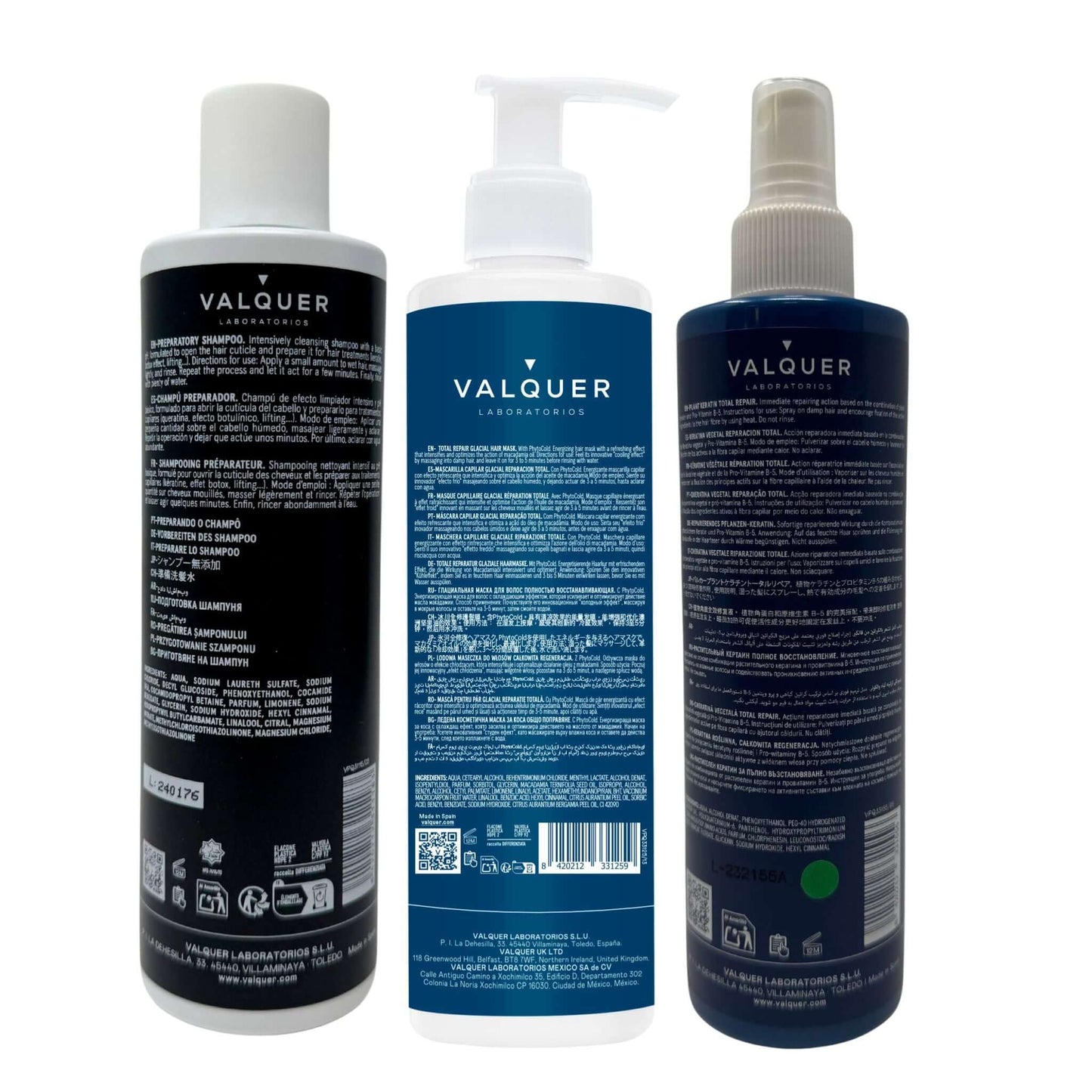 Pack Cold Keratin Valquer - Champú Preparador + Queratina Pura + Mascarilla Reparadora 900ml | Tratamiento Capilar Profesional