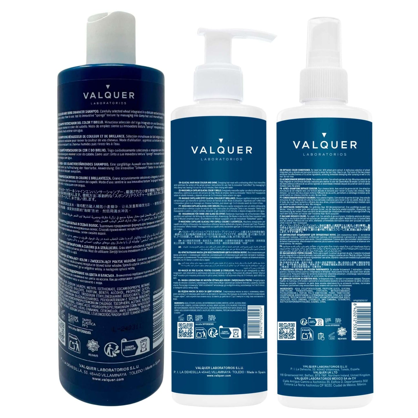 Pack Potenciador Color y Brillo Valquer - Champú Zero + Mascarilla + Bifásico 1000ml - Cabello Teñido