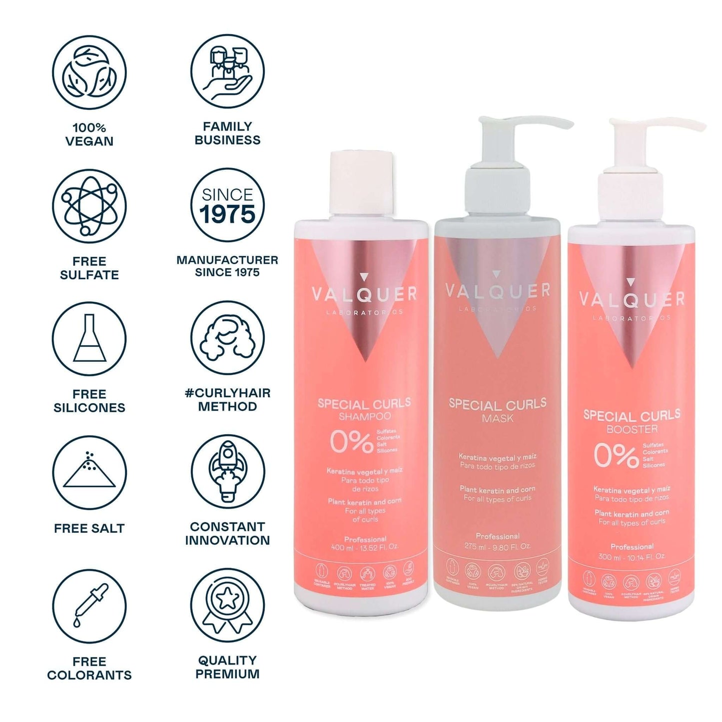 Pack Curly Valquer - Champú + Mascarilla + Booster 975ml | Método Curly Rizos Definidos