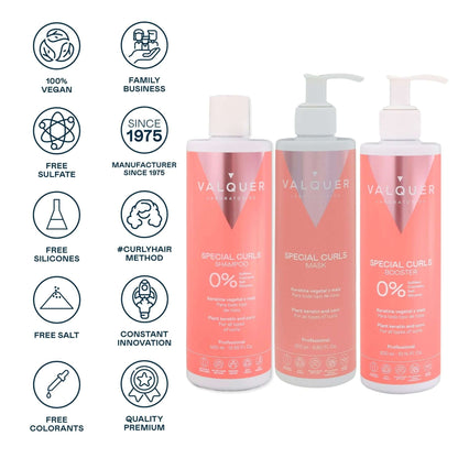 Pack Curly Valquer - Champú + Mascarilla + Booster 975ml | Método Curly Rizos Definidos