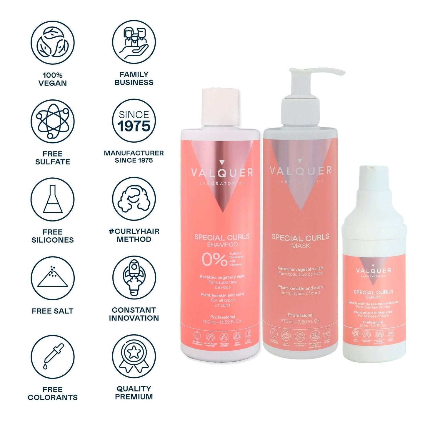 Pack Curly Champú Mascarilla Serum Rizos 720ml | Valquer