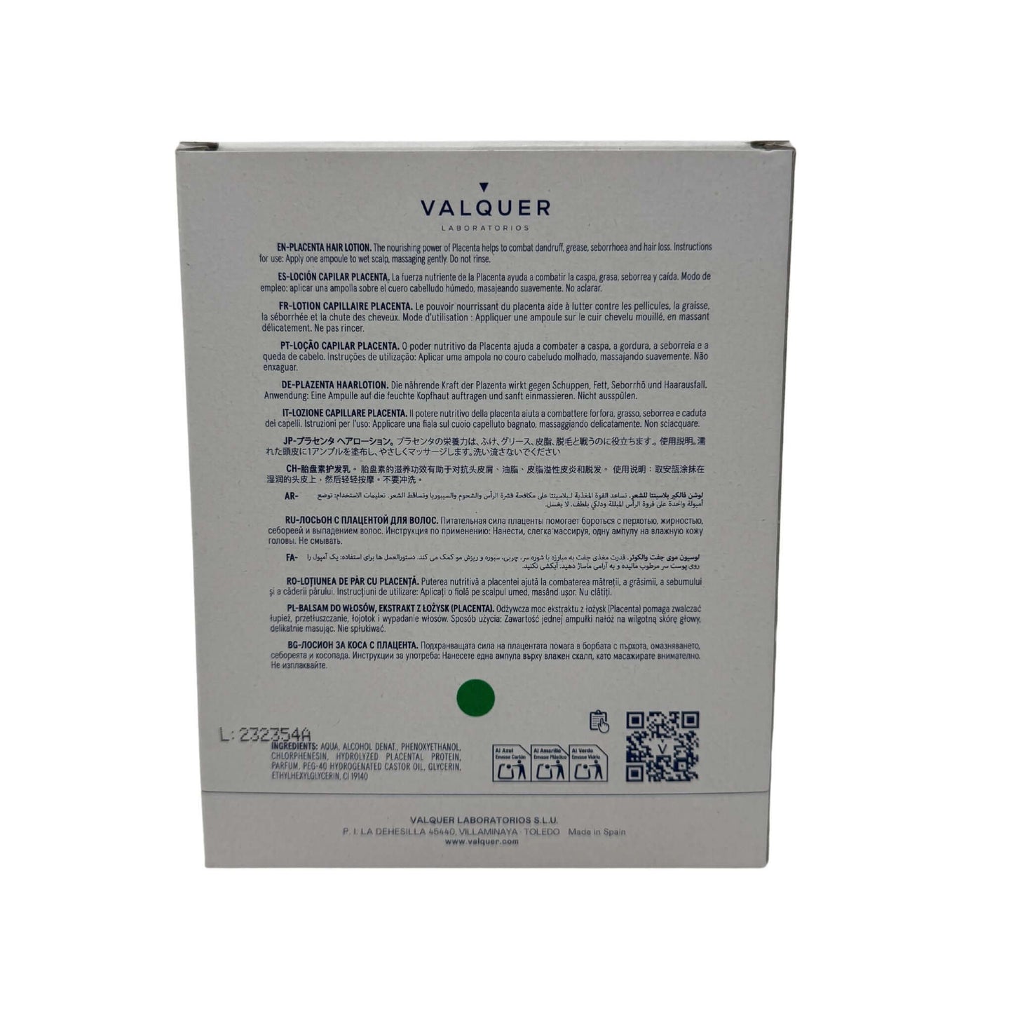 Loción Capilar Placenta Vegetal Valquer 12 Ampollas x 15ml - Tratamiento Anticaída Anticaspa Profesional