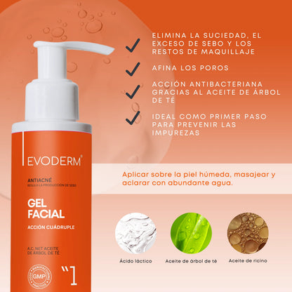 EVODERM Set Facial 3-en-1 – Gel limpiador + Tónico + Sérum Niacinamida/Retinol