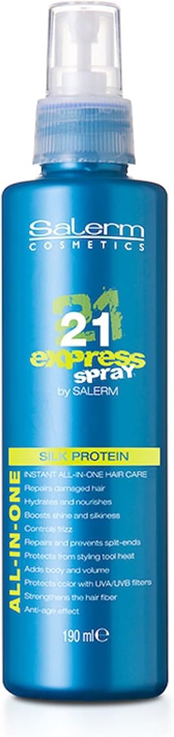 SALERM - Mascarilla sin Aclarado - 21 Express Spray - 190 ml - con Proteína de Seda - Repara el Pelo Dañado - Hidrata el Cabello - con Protector Térmico para el Pelo - Frizz Control