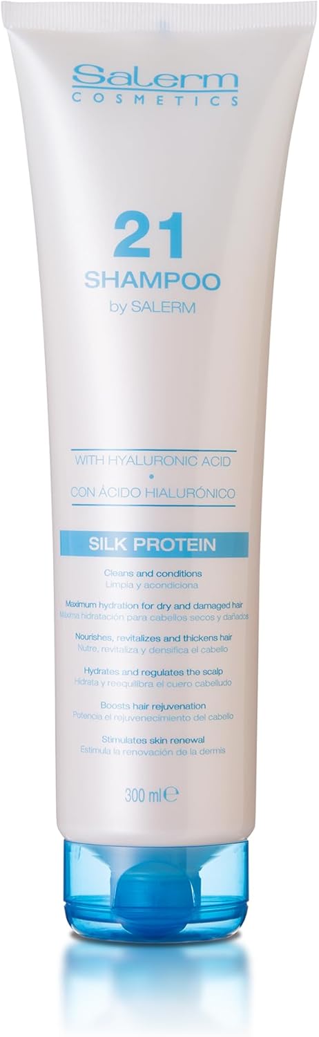 SALERM - Champú Hidratante - Salerm 21 Silk Protein - 300 ml - para Pelo Seco y Dañado - con Proteínas de Seda - Nutre, Repara y Revitaliza el Cabello - Protección Térmica