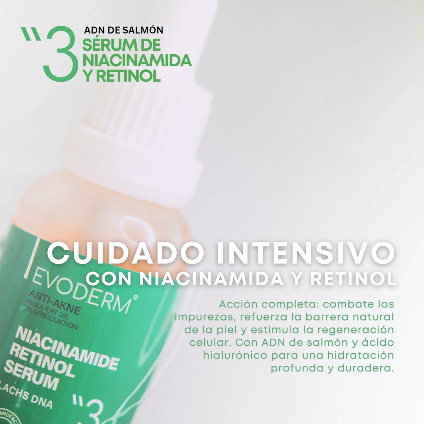 EVODERM Set Facial 3-en-1 – Gel limpiador + Tónico + Sérum Niacinamida/Retinol