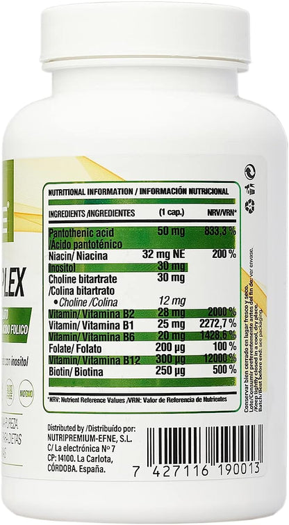 COMPLEJO DE VITAMINA B COMPLEX CON METILFOLATO. Forma Activa Ácido Fólico. (Deficiencias por veganismo, Agotamiento)