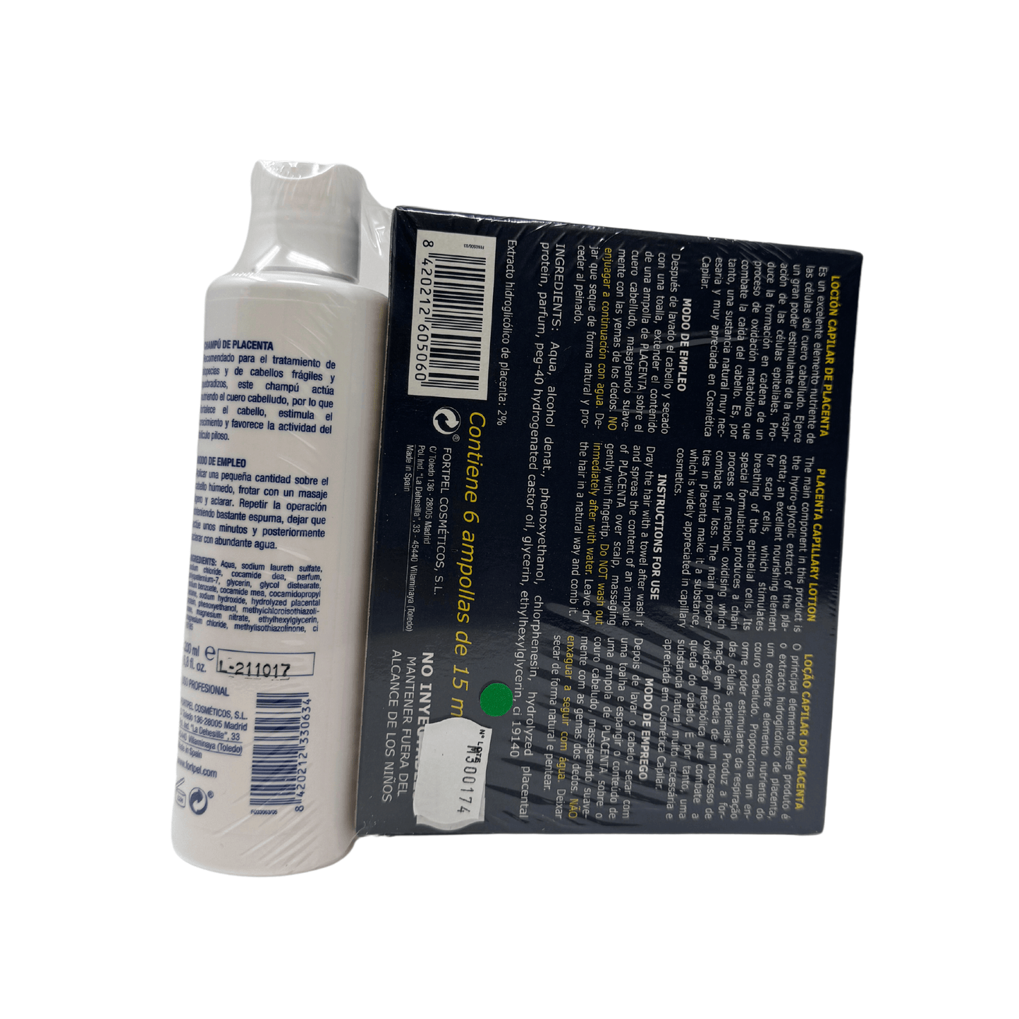 Pack Anticaída Placenta Valquer - 6 Ampollas 15ml + Champú 200ml | Tratamiento Capilar Profesional Fortalecedor
