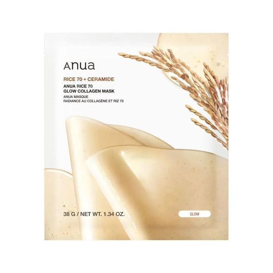 Anua - Rice 70 Glow Collagen Mask - Brightening Sheet mask with Collagen - 38g, Rice