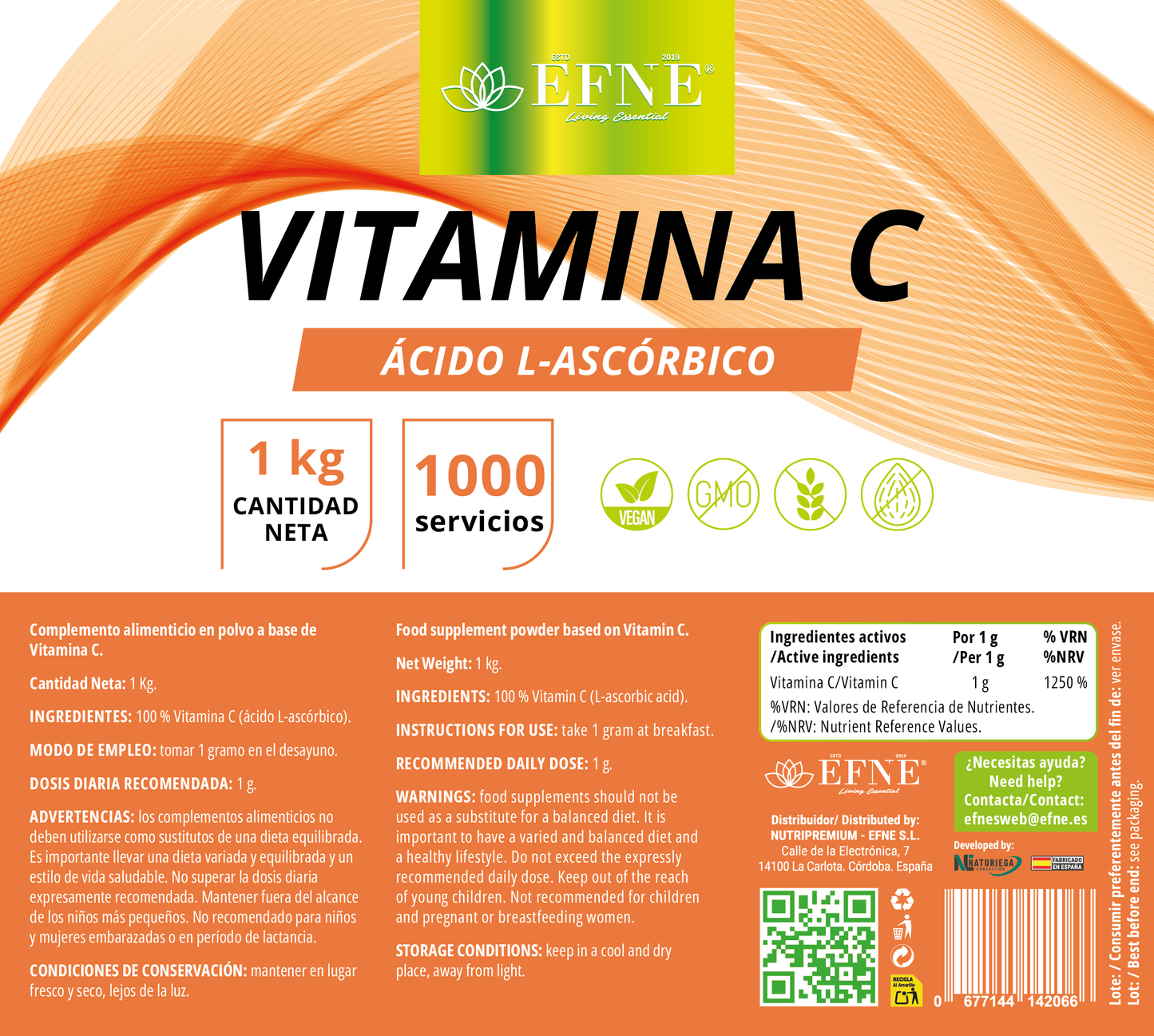 Vitamina C en polvo EFNE – Ácido L-ascórbico 100%