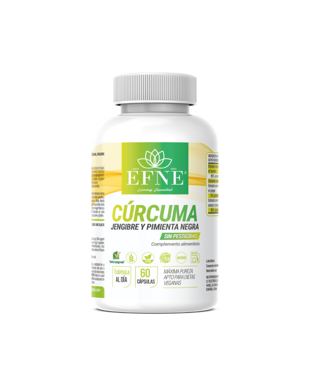 Cúrcuma + Jengibre + Pimienta Negra EFNE — 60 cápsulas