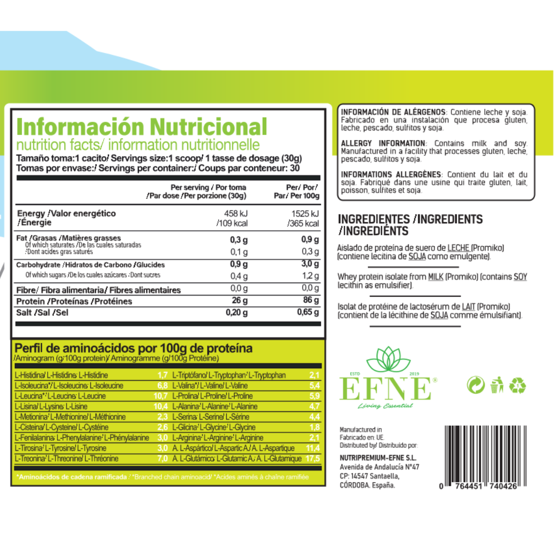 Proteína Isolate EFNE – Sin Sabor, 100% pura