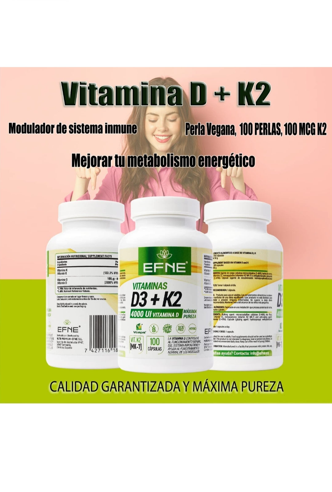 VITAMINA D3 + K2 4000ui con MK-7 Natural ( Extracto de Natto ) (Sistema inmune Top, Apatía, Cansancio)