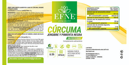 Cúrcuma + Jengibre + Pimienta Negra EFNE — 60 cápsulas