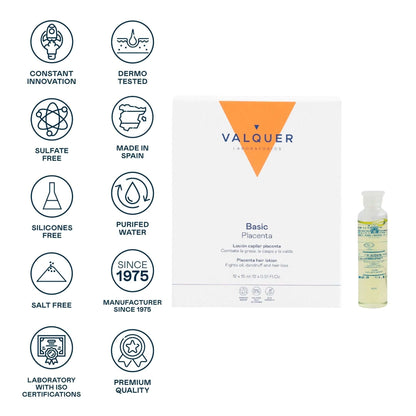 Loción Capilar Placenta Vegetal Valquer 12 Ampollas x 15ml - Tratamiento Anticaída Anticaspa Profesional