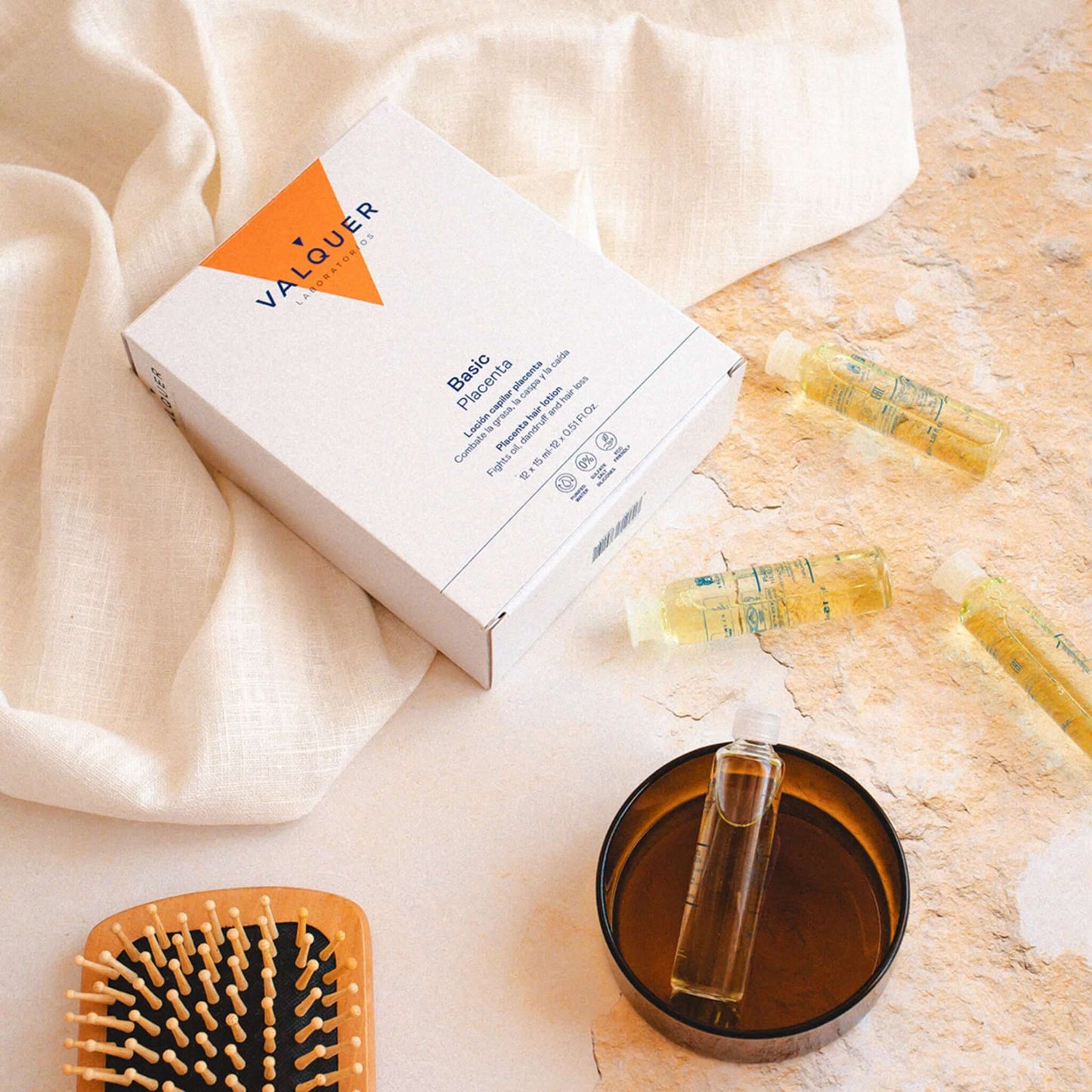 Loción Capilar Placenta Vegetal Valquer 12 Ampollas x 15ml - Tratamiento Anticaída Anticaspa Profesional