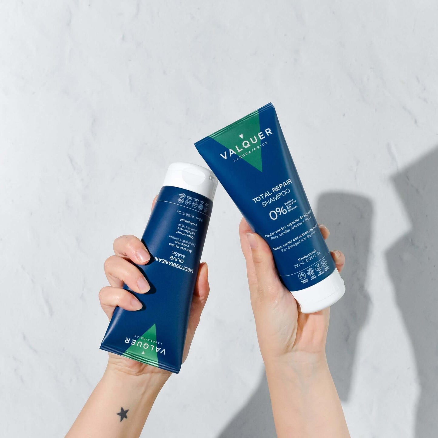 Pack Champú y Mascarilla Capilar de Oliva Valquer - Reparación Total 360ml Cabello Dañado