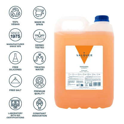 Champú Mandarina Sin Sal 5L - Aroma Cítrico Fresco | Valquer® Peluquería Vegano