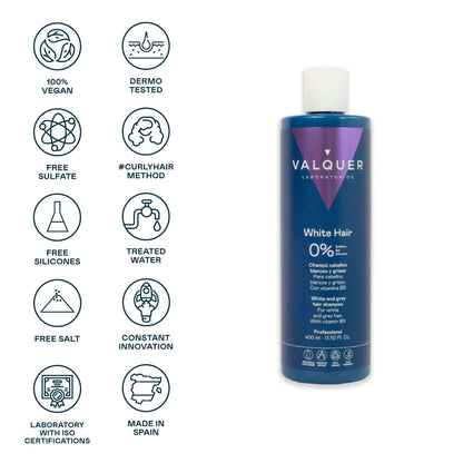 Champú Cabello Blanco y Gris 400ml - 0% Sin Sulfatos | Valquer® Canas