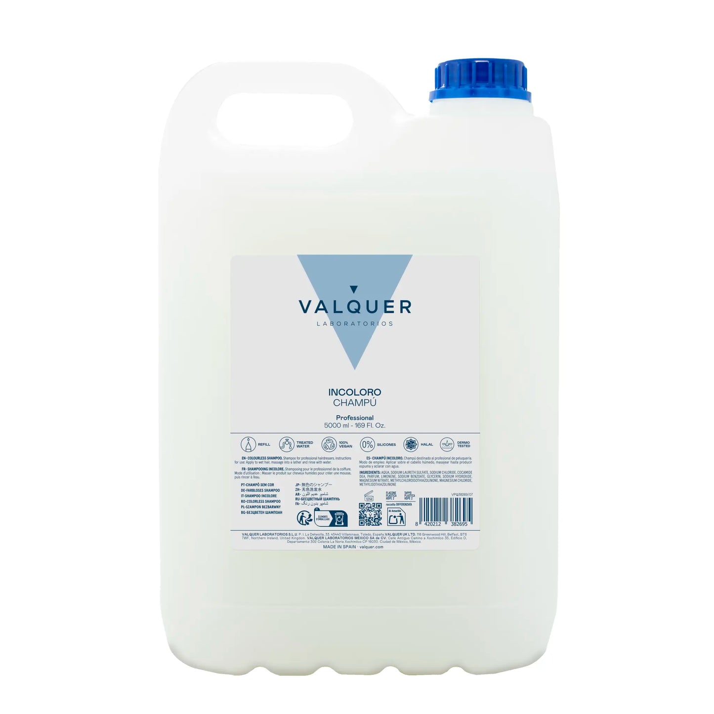 Champú Incoloro Profesional 5L - Valquer® Peluquería | Sin Colorantes