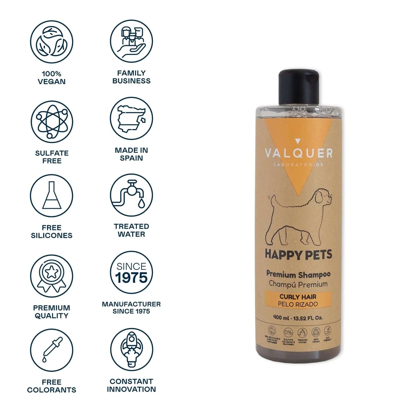Champú Premium Mascotas Pelo Rizado 400ml - Valquer® | Definición y Brillo