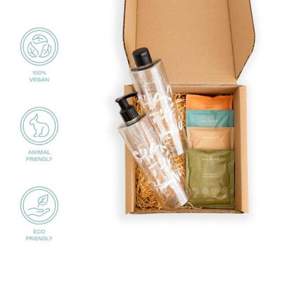 Valquer Shake - Pack 4 geles de baño sostenibles - 2 botellas + 4 sobre de 25 g