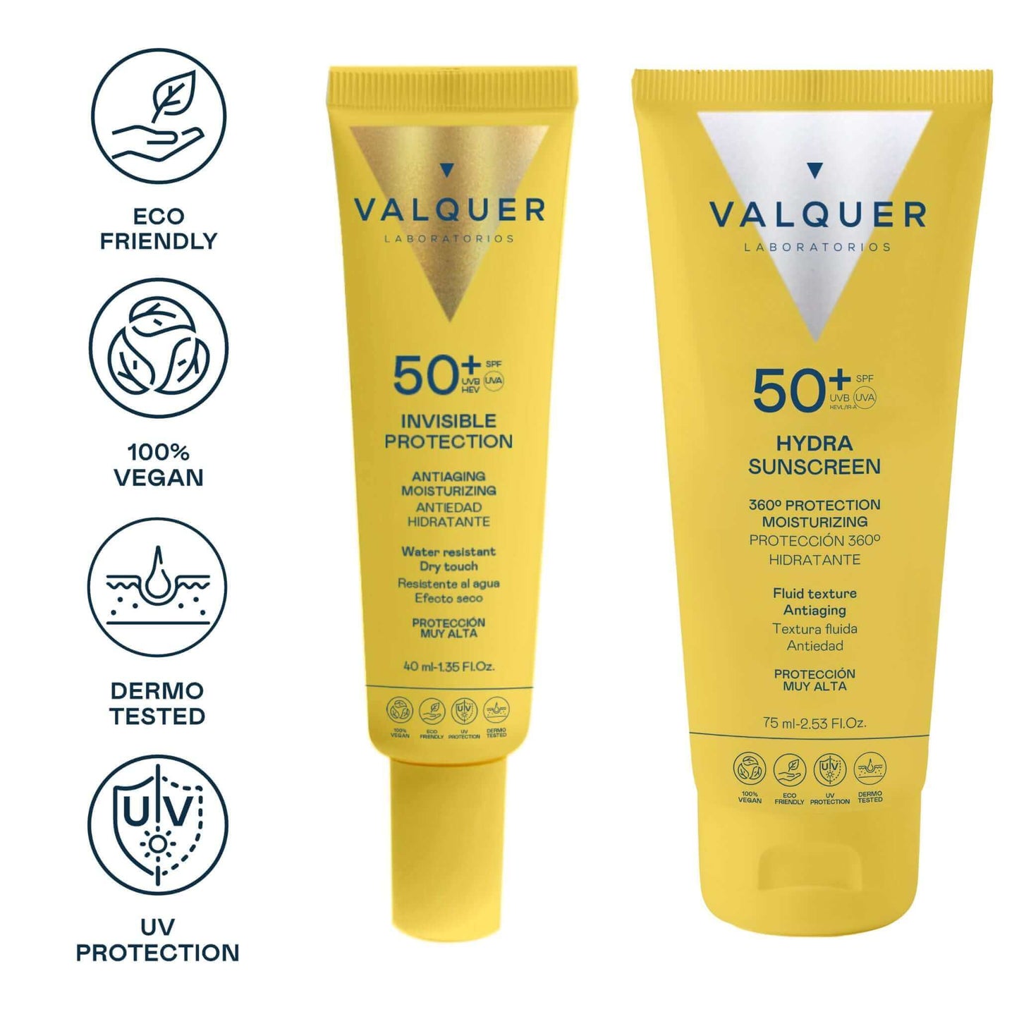 Pack Solar Facial Valquer SPF 50+ - Invisible Protection + Hydra Sunscreen 115ml - Protección Solar Facial
