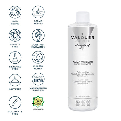Agua Micelar Pieles Sensibles 400ml - Sin Perfume | Valquer® Limpieza Suave Halal