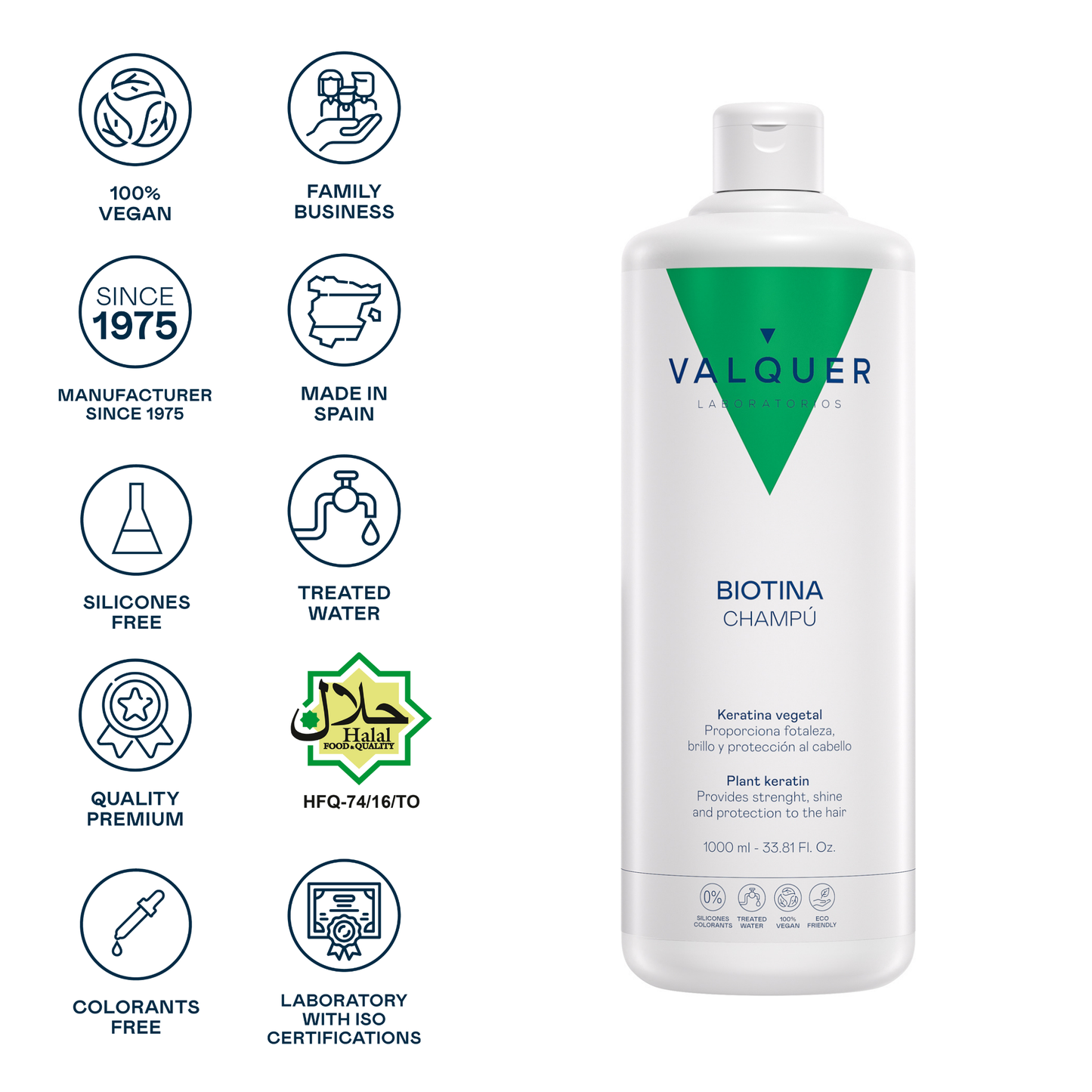 Champú Biotina Keratina 1L - Fortalecedor Anticaída | Valquer® Vegano