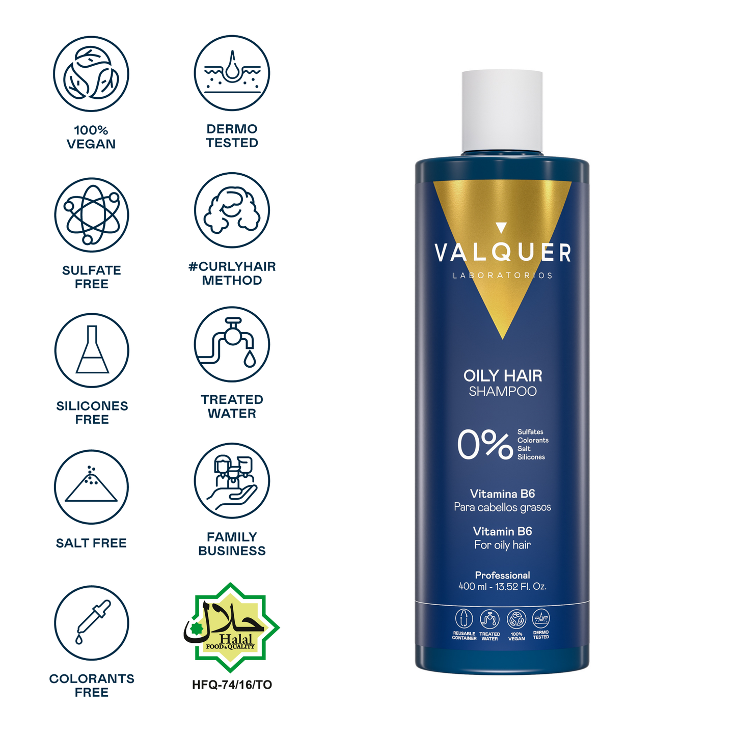 Champú Cabello Graso 400ml - 0% Sin Sulfatos | Valquer® Antigrasa Regulador
