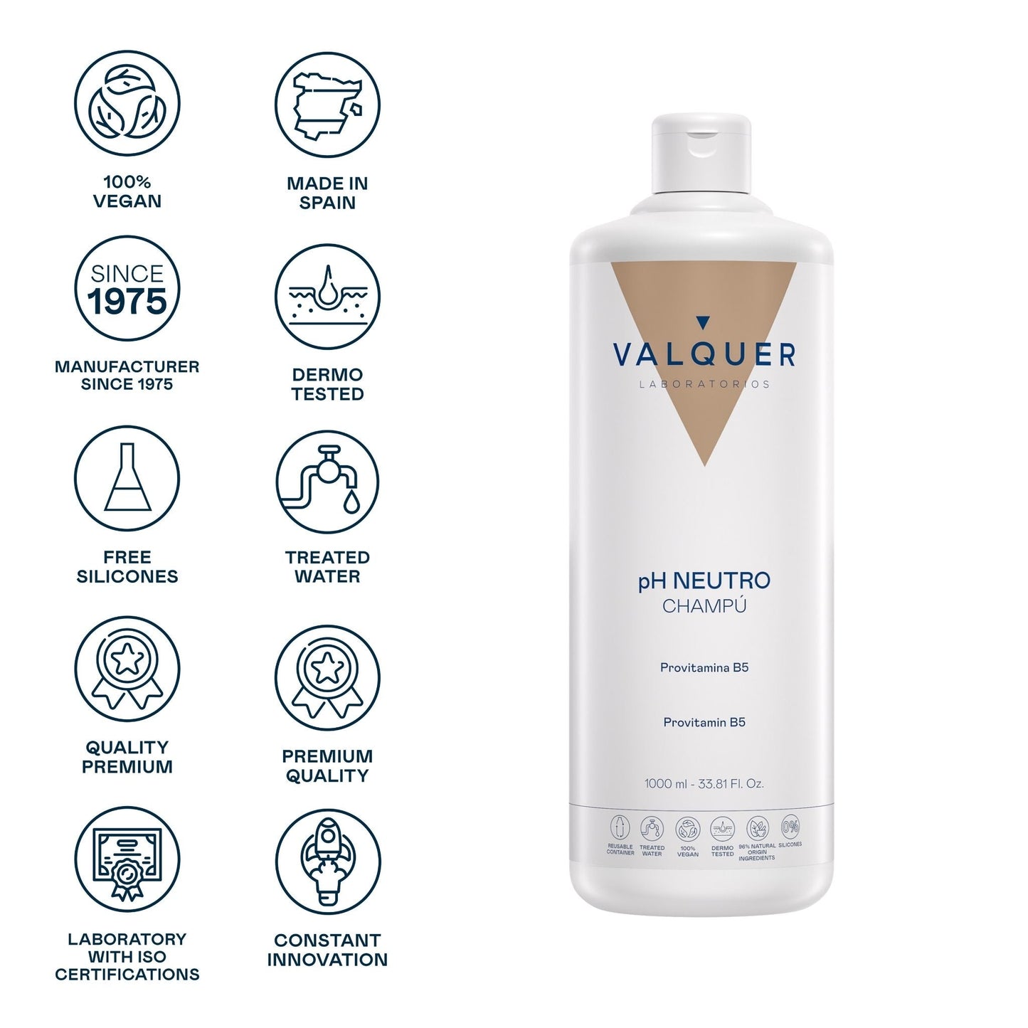 Champú pH Neutro 1L - 99% Ingredientes Naturales Panthenol | Valquer®