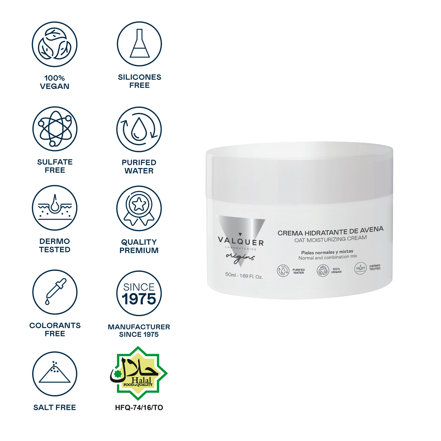 Crema Facial Hidratante Avena 200ml - Piel Normal Mixta | Valquer® Vegana Halal
