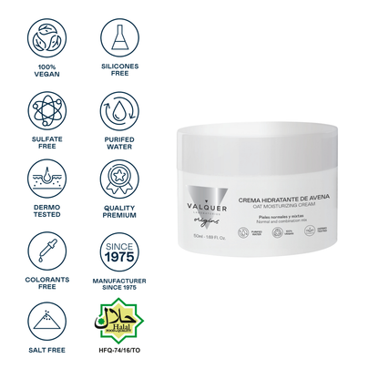 Crema Facial Hidratante Avena 200ml - Piel Normal Mixta | Valquer® Vegana Halal