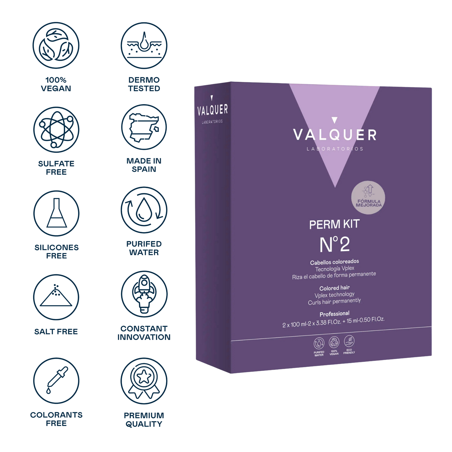 Kit Profesional para Permanente Nº 2 Valquer 210ml - Cabello Teñido Tratamiento Rizado Profesional
