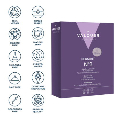 Kit Profesional para Permanente Nº 2 Valquer 210ml - Cabello Teñido Tratamiento Rizado Profesional