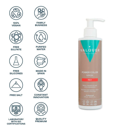 Mascarilla Color Rojo Power Color Valquer 275ml - Tinte Sin Amoniaco Profesional Tono Rojo Intenso