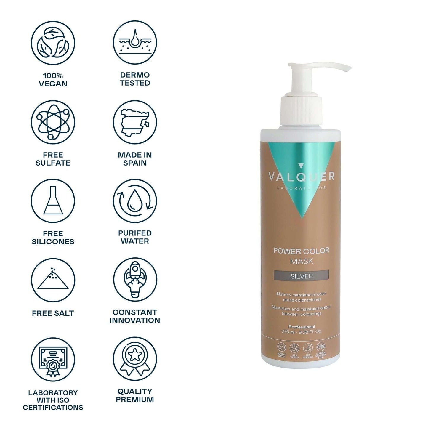 Mascarilla Color Gris Plata Power Color Valquer 275ml - Tinte Sin Amoniaco Profesional Tono Plateado