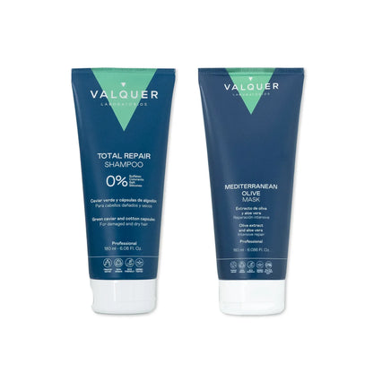 Pack Champú y Mascarilla Capilar de Oliva Valquer - Reparación Total 360ml Cabello Dañado