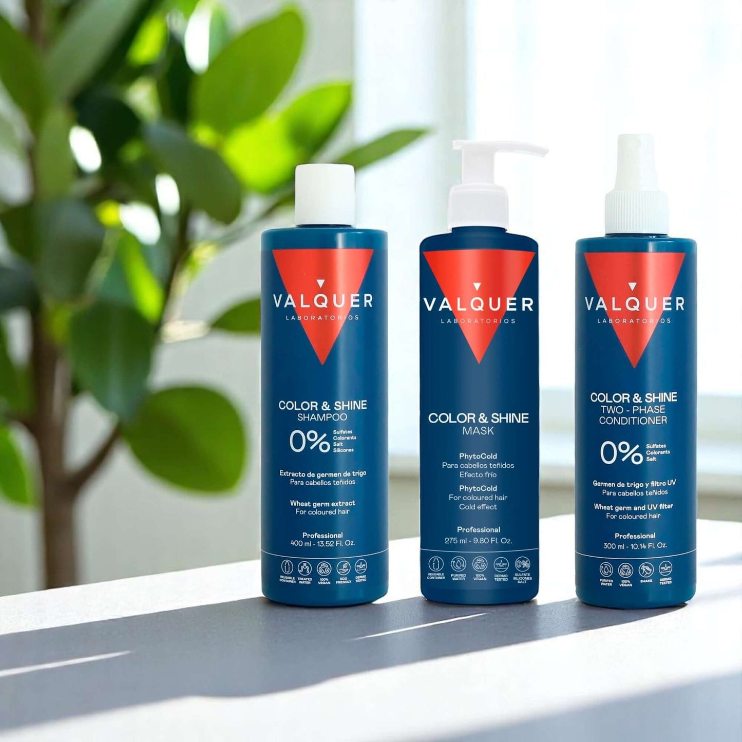 Pack Potenciador Color y Brillo Valquer - Champú Zero + Mascarilla + Bifásico 1000ml - Cabello Teñido