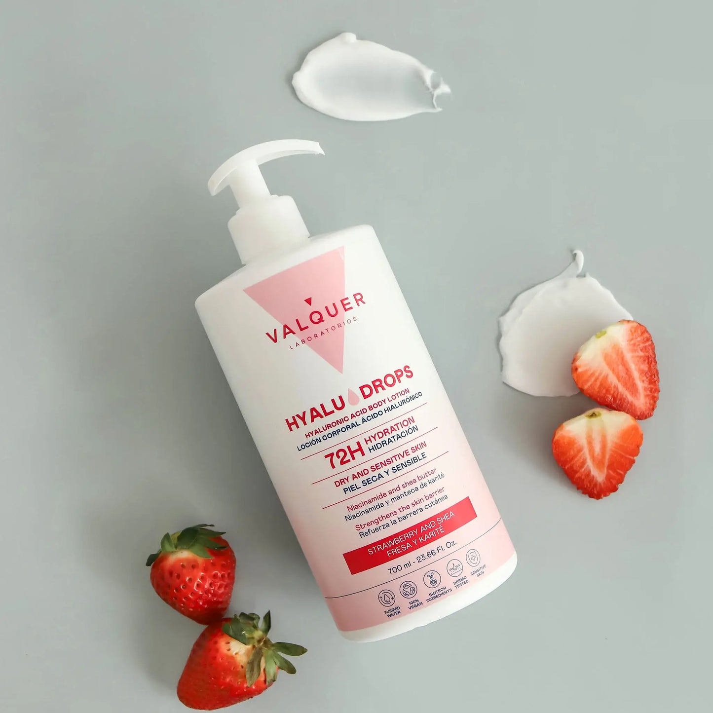 Hyaludrops Loción Corporal Fresa y Karité – Hidratación 72H - 700 ml